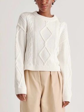 Quince Ivory Cable-Knit Crewneck Sweater